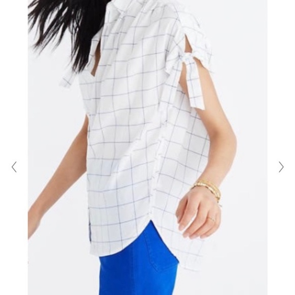 Madewell central tie sleeve windowpane top